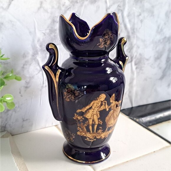 AMPHORA COBALT BLUE MADE IN ENGLAND AND HAND EMBELLISHED IN LIMOGES FRANCE - Picture 6 of 16